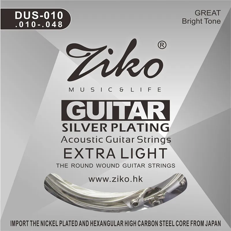 ZIKO DUS 010-048 011-050 012-053 Струны для акустической гитары шестигранный сердечник из углеродистой стали с серебряным покрытием аксессуары для гитары