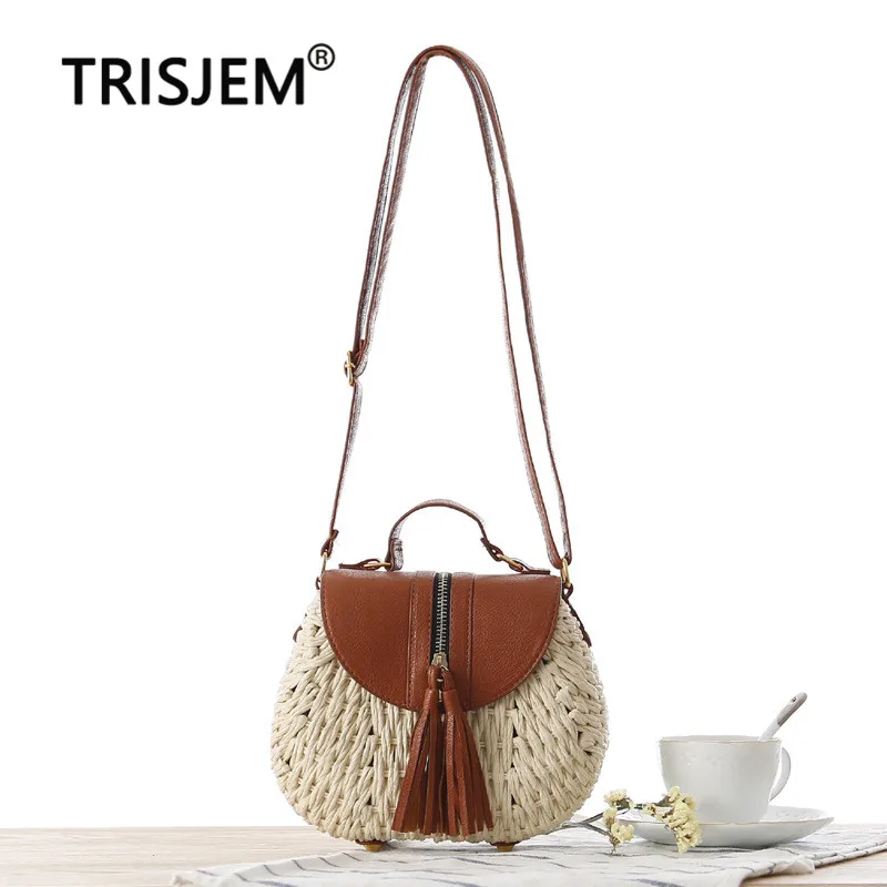 Женская сумка-мессенджер ручной работы с кисточками из бумажной веревки модные