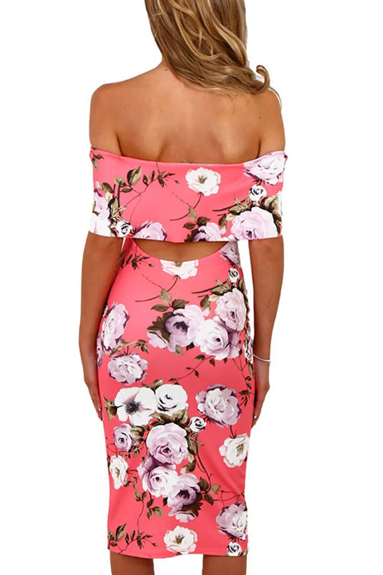 SZCHORIA Для женщин Мода Марка Slash шеи с открытыми плечами цветочный Рисунок миди