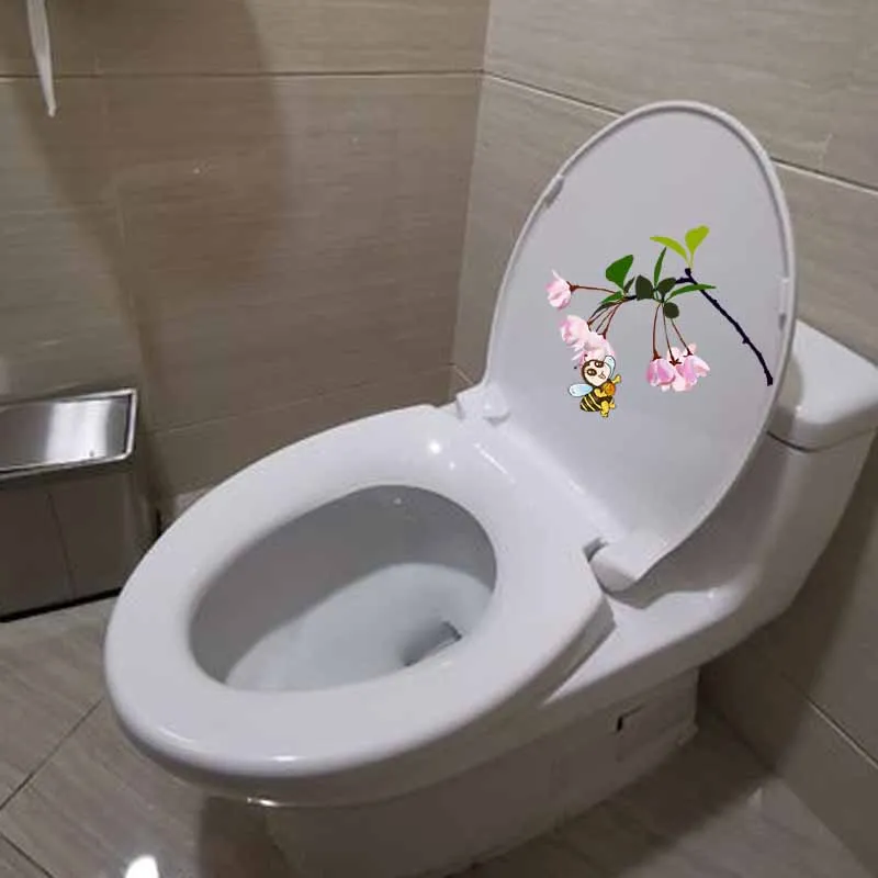 YOJA 21.8X19CM Beatiful Flowers Pink Begonia And Bee Toilet Decal Wall Sticker Bedroom Home Decor T5-0921 | Дом и сад