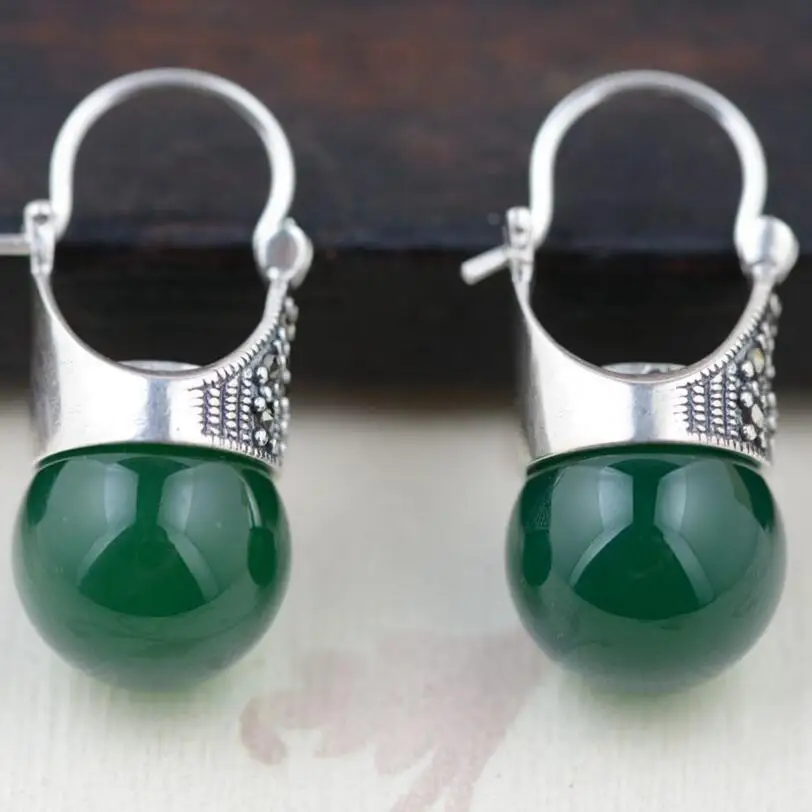 Green Agate Роскошные винтажные женские серьги с перламутром из 925 пробы серебра высшего качества, вечерние ювелирные изделия на свадьбу, подарок, серьги с красным гранатом - Окраска металла: Green Agate