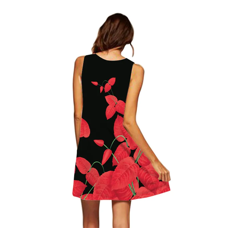 MEIBONA Women Summer Retro Dress O Neck Loose Office Floral Leaf Print Lady A-line Mini Beach Wear Above Knee | Женская одежда