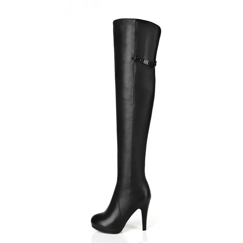Women Over The Knee Boots Autumn Winter Warm Genuine Leather High Heels Shoes Woman Sexy Party Dancing Boots