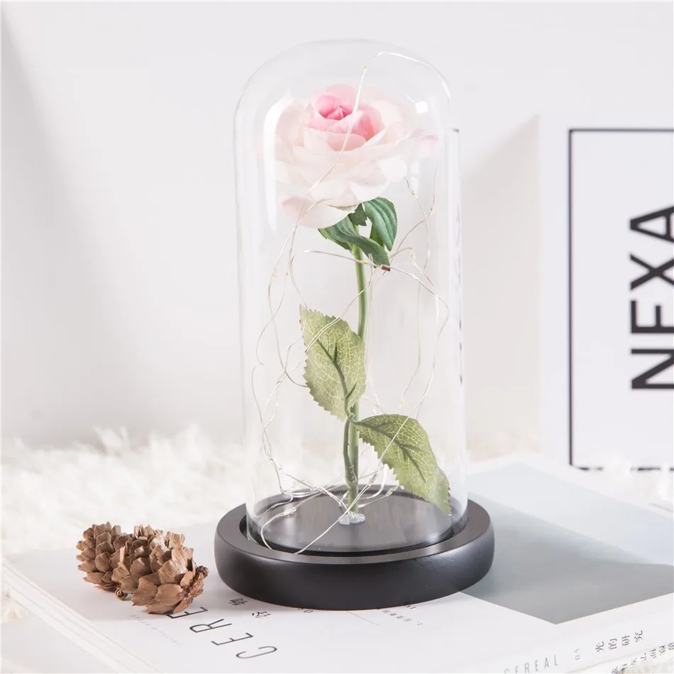White pink Светодиодный красивая роза и чудовище питание от аккумулятора красная цепочка цветов свет настольная лампа Романтический День Святого Валентина подарок на день рождения, Декор - Цвет: White pink