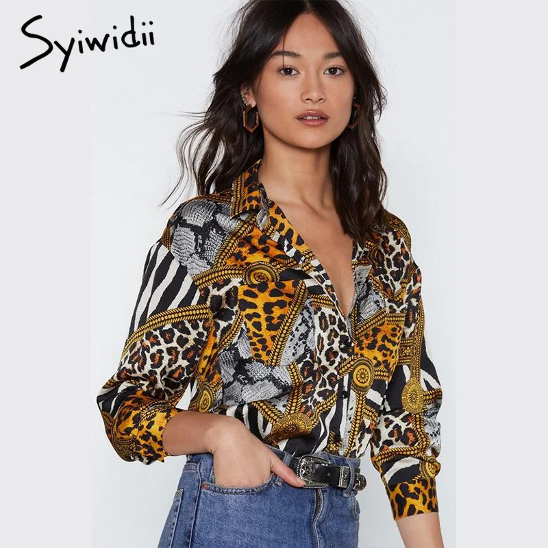 Harajuku Leopard Print Blouse Women 2019 Spring Summer Yellow Shirts Long Sleeve for Work School Sexy Fashion Tops |