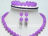 new fashion diy genuine 10mm purple jades chalcedony stone chain choker necklace bracelet earring set 187 5 ye00008