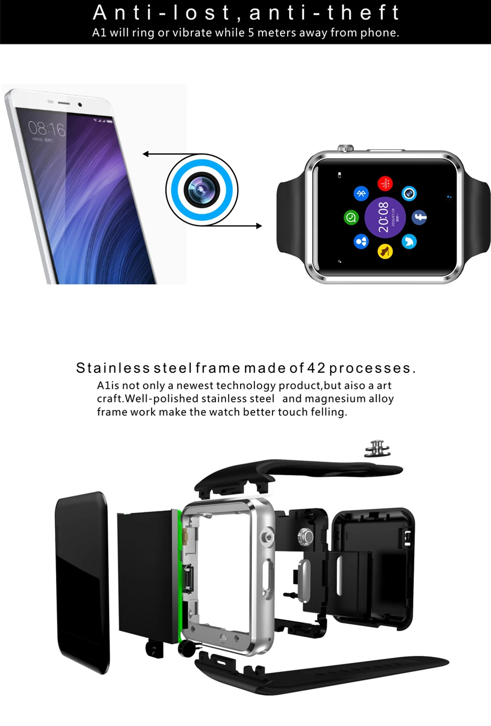 Умные часы SENBONO с Bluetooth, шагомер, монитор сна, оповещение, SMS, напоминание о звонке, часы с сенсорным экраном, умные часы для Andorid
