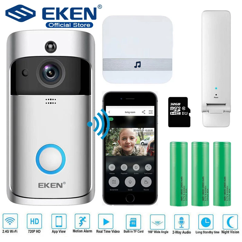EKEN V5 видео дверной звонок умный беспроводной WiFi дверной звонок безопасности визуальная запись домашний монитор ночного видения домофон дверной телефон