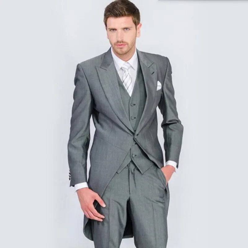 Perfect Male Suits Peaked Lapel one Button Fashion Leisure Suit Groomsman tailcoat Wedding men Suits(Jacket+Pants+vest)