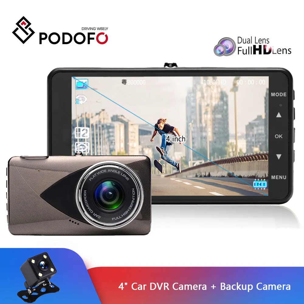 Podofo 4 &quotАвтомобильная DVR камера Full HD 1080P Dashcam двойной объектив регистратор видео g