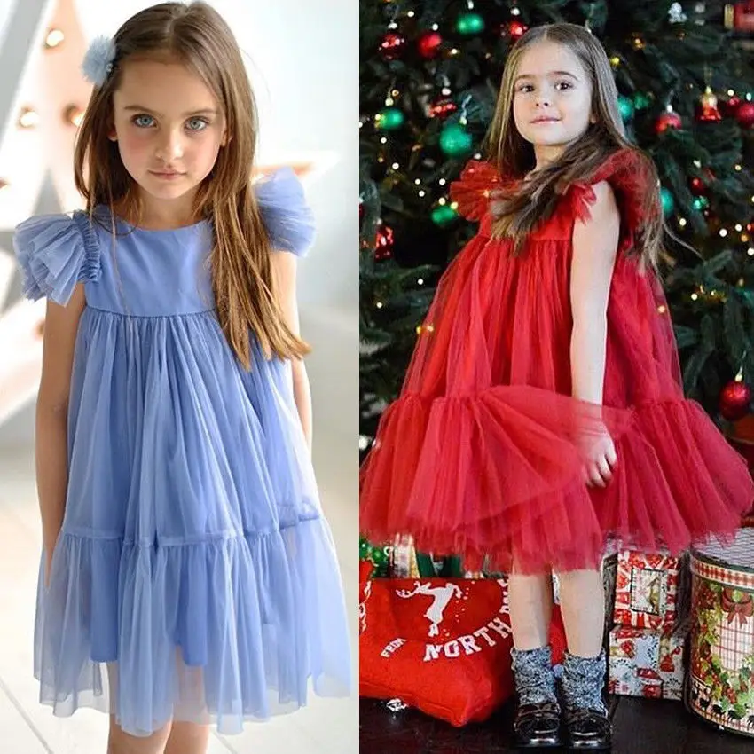 Lace Tulles Dress Princess Summer Kids Girls Sleeveless Ball Gown Baby Wedding Birthday Party Prom Pageant | Детская одежда и