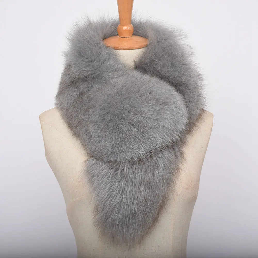 Grey JKKFURS новые женские шарфы из натурального Лисьего меха зимние толстые теплые модные стильные высококачественные натуральный меховой шарф S7393 - Цвет: Grey