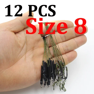 12PCS Hook Size 8 12 шт. карповая оплетка для ловли карпа, крючок для ловли карпа, готовая заколка для волос Ronnie Chod Combi Rigs 2 4 6 8, аксессуары, снасти - Цвет: 12PCS Hook Size 8