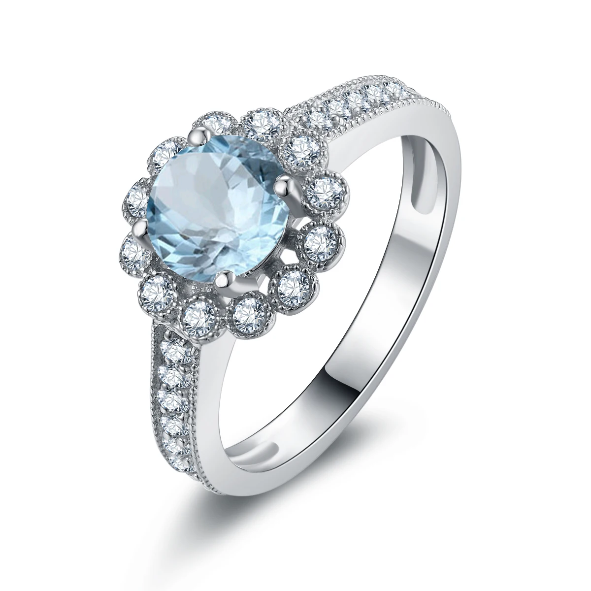 

QYI Round Colored Stones 1.25 Ct Natural Sky Blue Topaz Ring For Women Real 925 Sterling Silver Engagement Rings