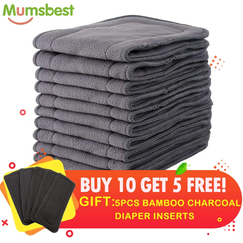 

[Mumsbest] Buy 10 Get 5 FREE Charcoal Bamboo Insert Cloth Reusable Diaper Washable Layer Insert High Absorbent Keep Dry Fast