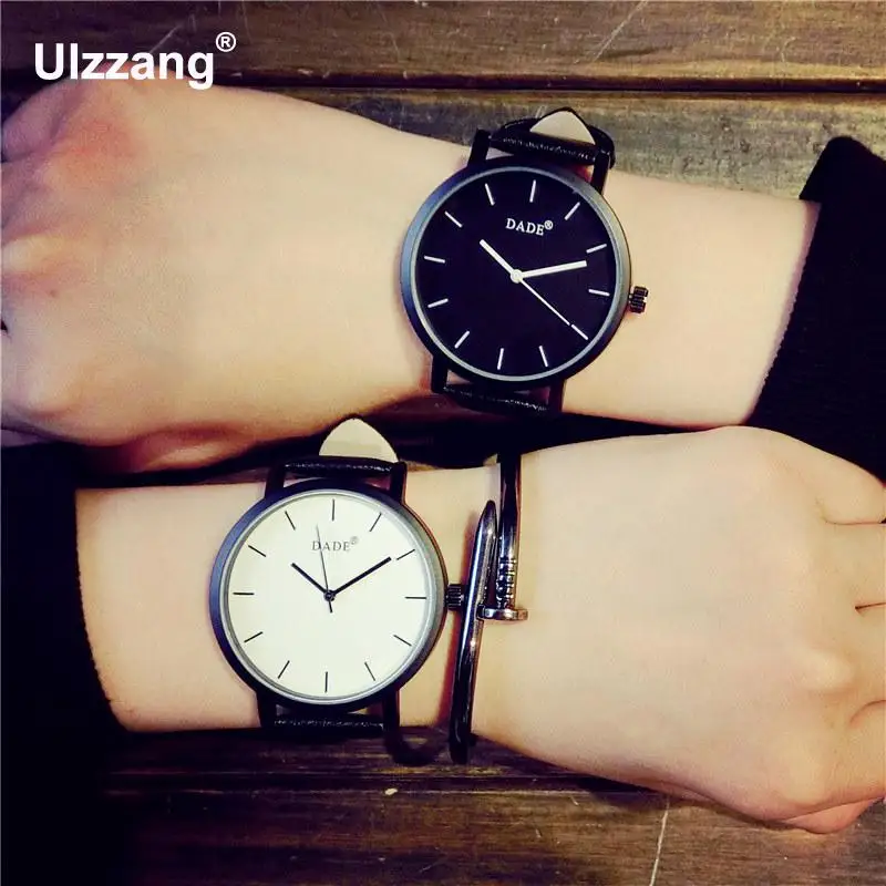 Популярные повседневные кварцевые часы из натуральной кожи мужские и женские