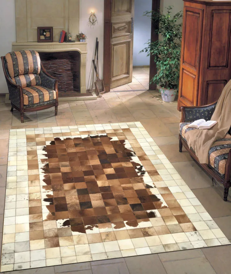 

Fashionable art carpet 100% natural genuine cowhide leather shag rugs