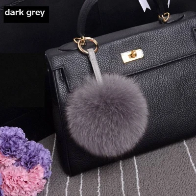 dark grey 13-15 см роскошный пушистый натуральный шарик из меха лисы помпон плюшевый размер натуральный мех брелок металлическое кольцо подвеска сумка Шарм K010-purple - Цвет: dark grey