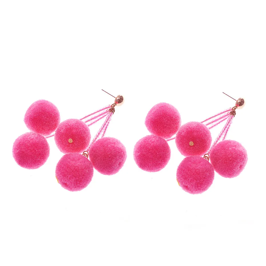 Rose Red 2 Ingemark милый корейский стиль бархат фрукты серьги-Вишенки для Для женщин искусственный мех мяч капли свисающие серьги, украшения для ушей, подарок девушке - Окраска металла: Rose Red 2