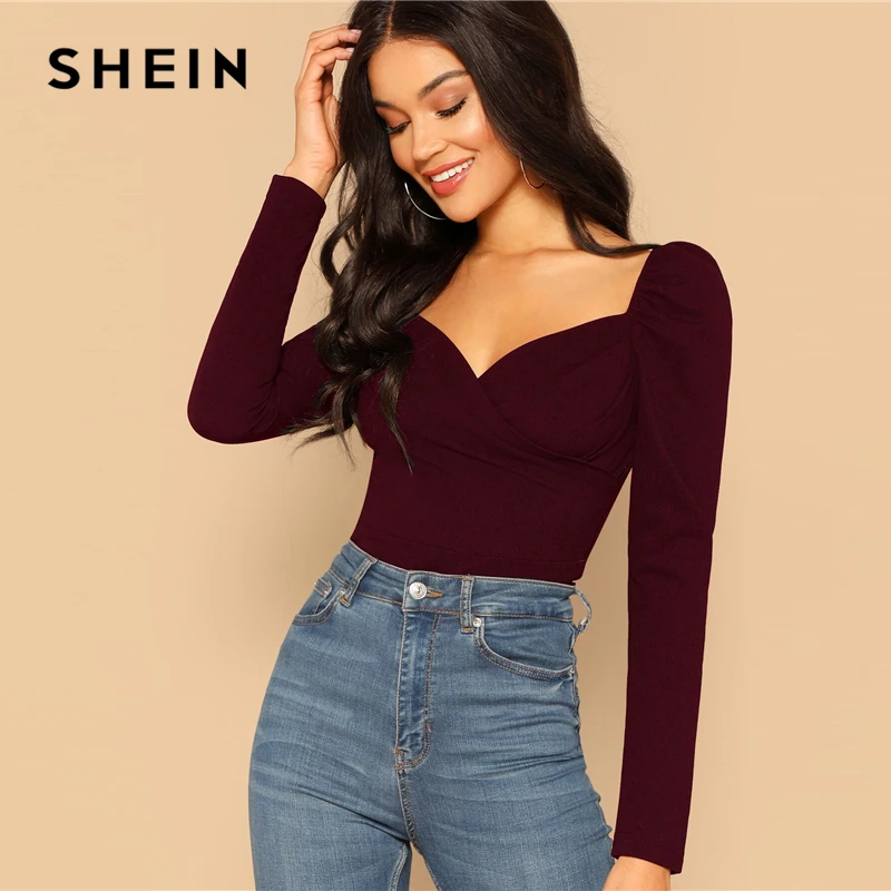 SHEIN Приталенный Топ На Молнии С Оригинальным Рукавом Сексуальные Женские Осенние
