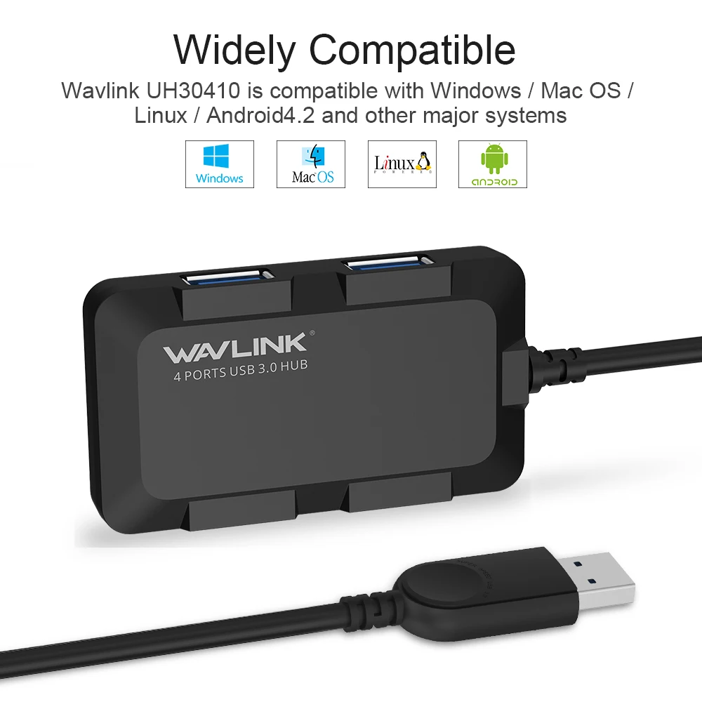 Wavlink высокоскоростной usb-хаб 3,0, 4 порта, портативный usb-хаб, док-кард-ридер, 5 Гбит/с, USB 3,0, разветвитель для компьютера, аксессуары для ноутбука