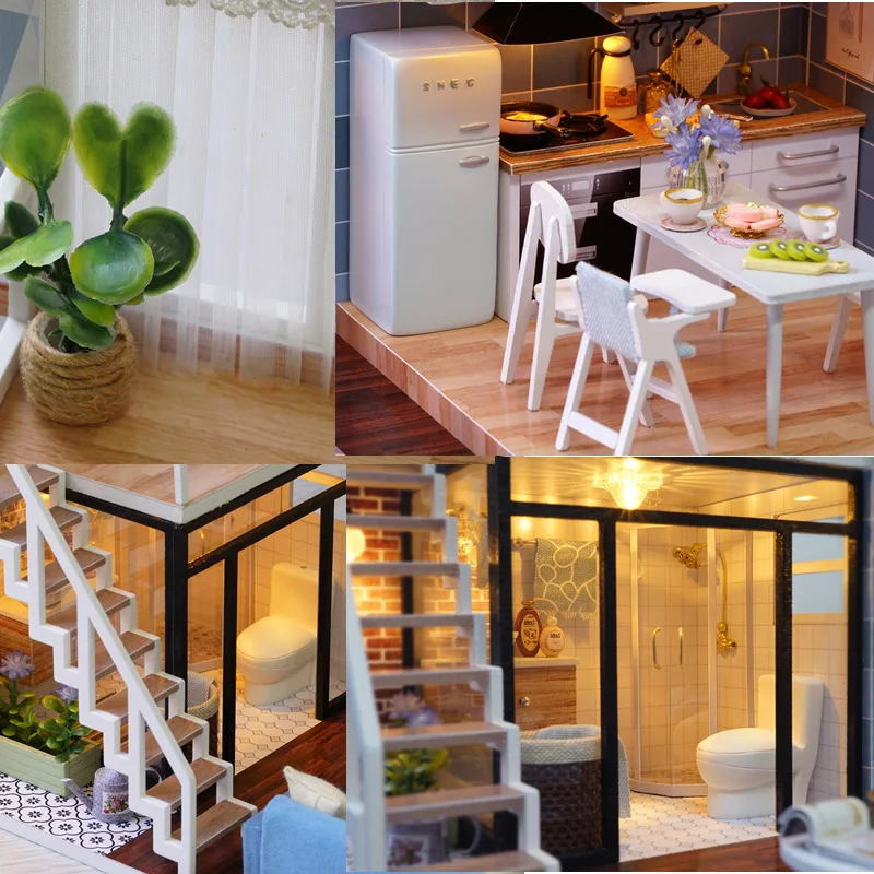Кукольный домик Blue Time с мебелью музыкальная Обложка миниатюрная DIY House украшения модель подарок украшения Управление способности детей друг
