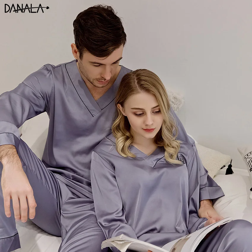 Женский пижамный комплект для пары DANALA простой из шелка и сатина | Женская одежда