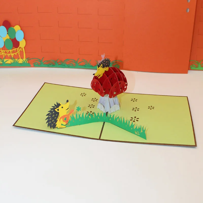 (10 шт./лот) бренд leiso новый дизайн ручная работа милый ежик карта на день рождения 3D