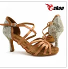 Новинка года Evkoo dance US11, большой размер, для девушек, цвет загара, серебряный Каблук 5,5 см, 6 см, 8 см, женская танцевальная обувь, латинские Evkoo-460 - Цвет: tan 8.3cm