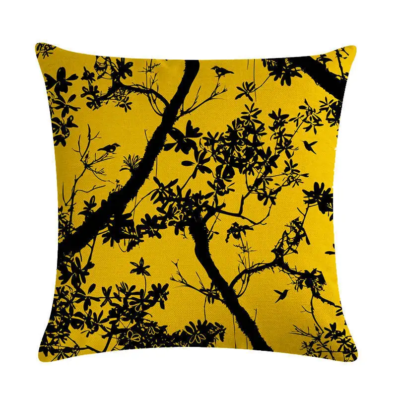 

Art Tree Cushion Cover Leaves Pillow Cases Wedding 45x45cm Cotton Linen Throw Pillow Cover Printed Home Sofa Decor