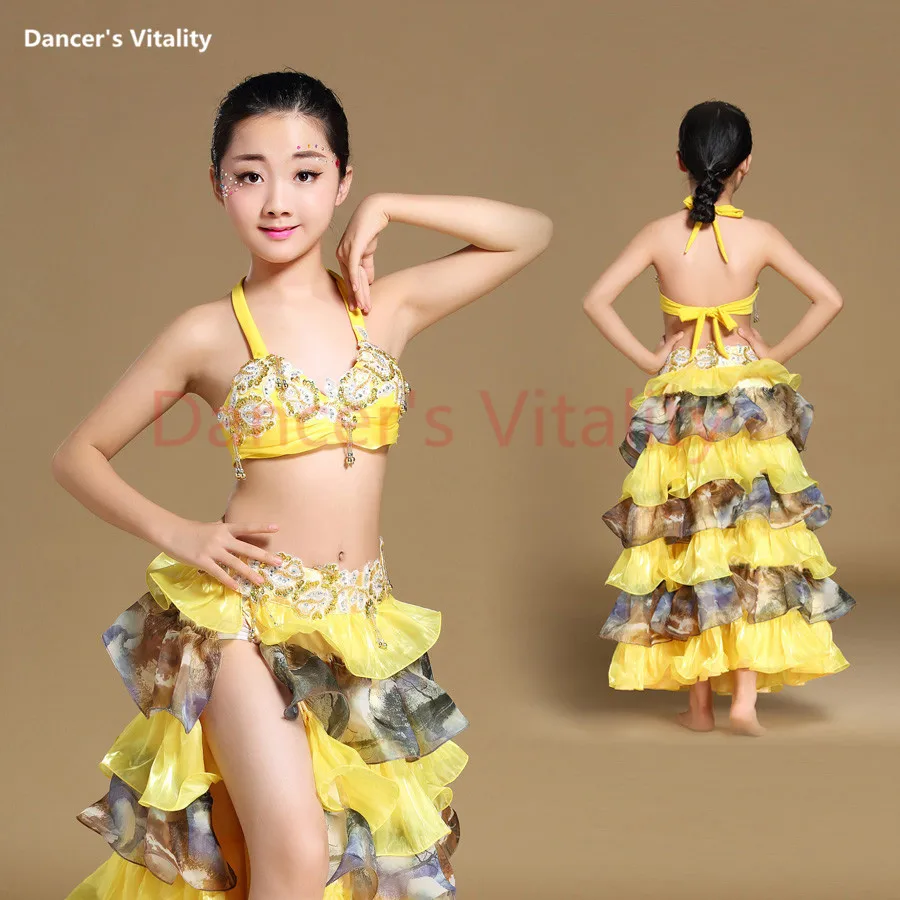 Одежда для танца живота девочек бюстгальтер ручной работы с бриллиантами + юбка