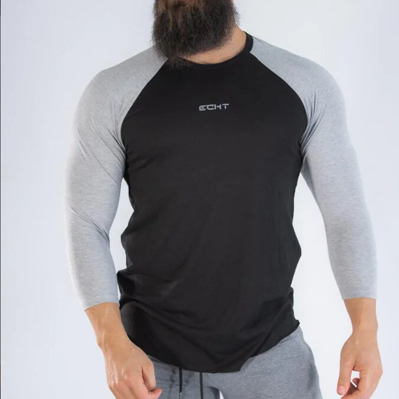 Мужская футболка контрастного цвета с рукавом Nine points облегающая брендовая Осень