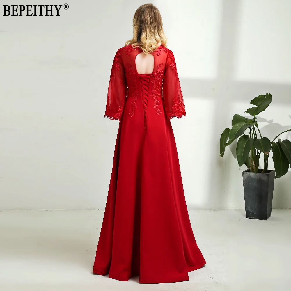 Женское вечернее платье из тюля BEPEITHY длинное красное с рукавом до локтя 2019|half sleeve