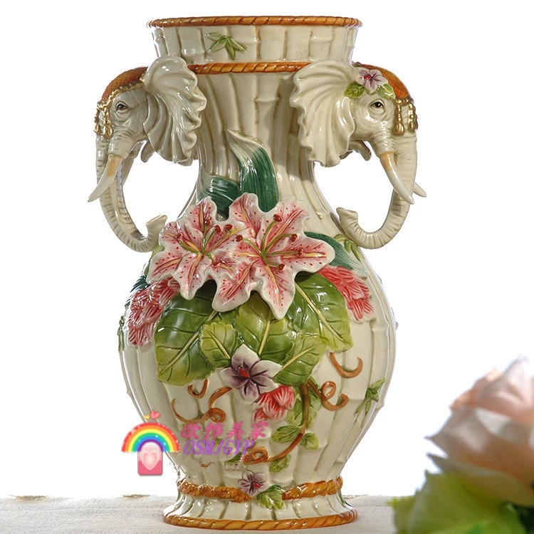 

Fashion creative ceramic lily elephant flowers vase pot home decor crafts room decoration porcelain animal figurine wedding vase