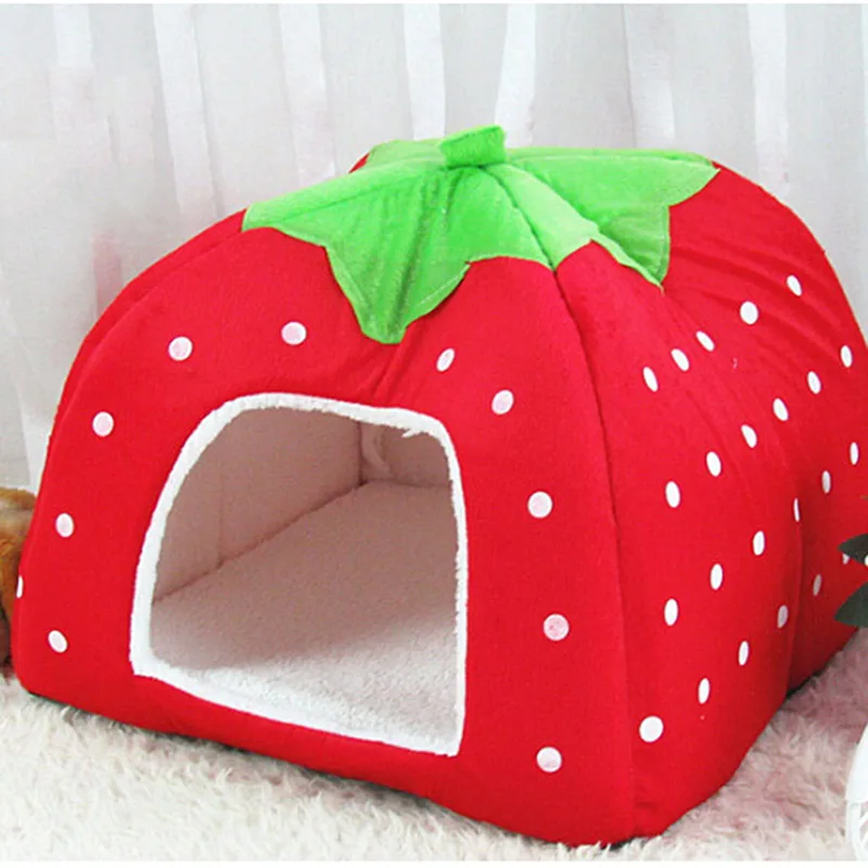 Cute Warm And Sweet Nest Foldable Pet House Dog Cat Strawberry Universal Bed Mats For Dogs Cats Kennel Pets Accessories | Дом и сад