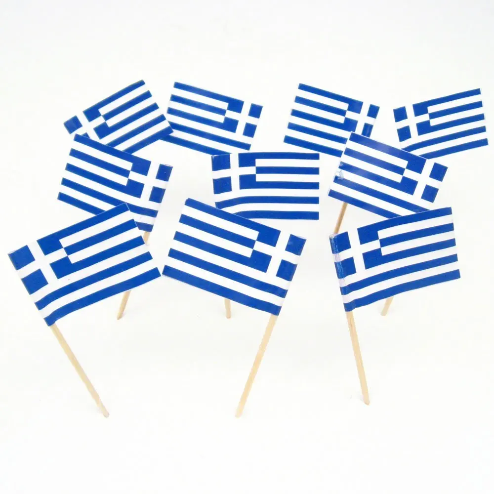 Mini Greece Flag 50Pcs Paper Food Picks Dinner Cake Toothpicks Cupcake Decoration Fruit Cocktail Sticks Party Supplies