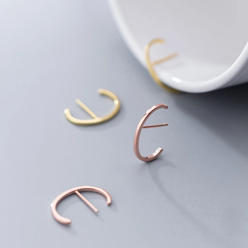 Минималистичные серьги гвоздики в форме с серебро 100% пробы цвет розового золота