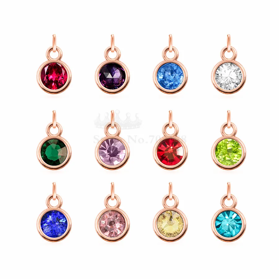 rose gold color 12 шт. красочные камень по месяцу рождения хрусталь камень Амулеты с открытым кольцом самодельные Украшения, Аксессуары HC461 - Окраска металла: rose gold color