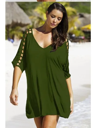 Женские летние пляжные плюс Размеры половина рукава line Однотонная повседневная