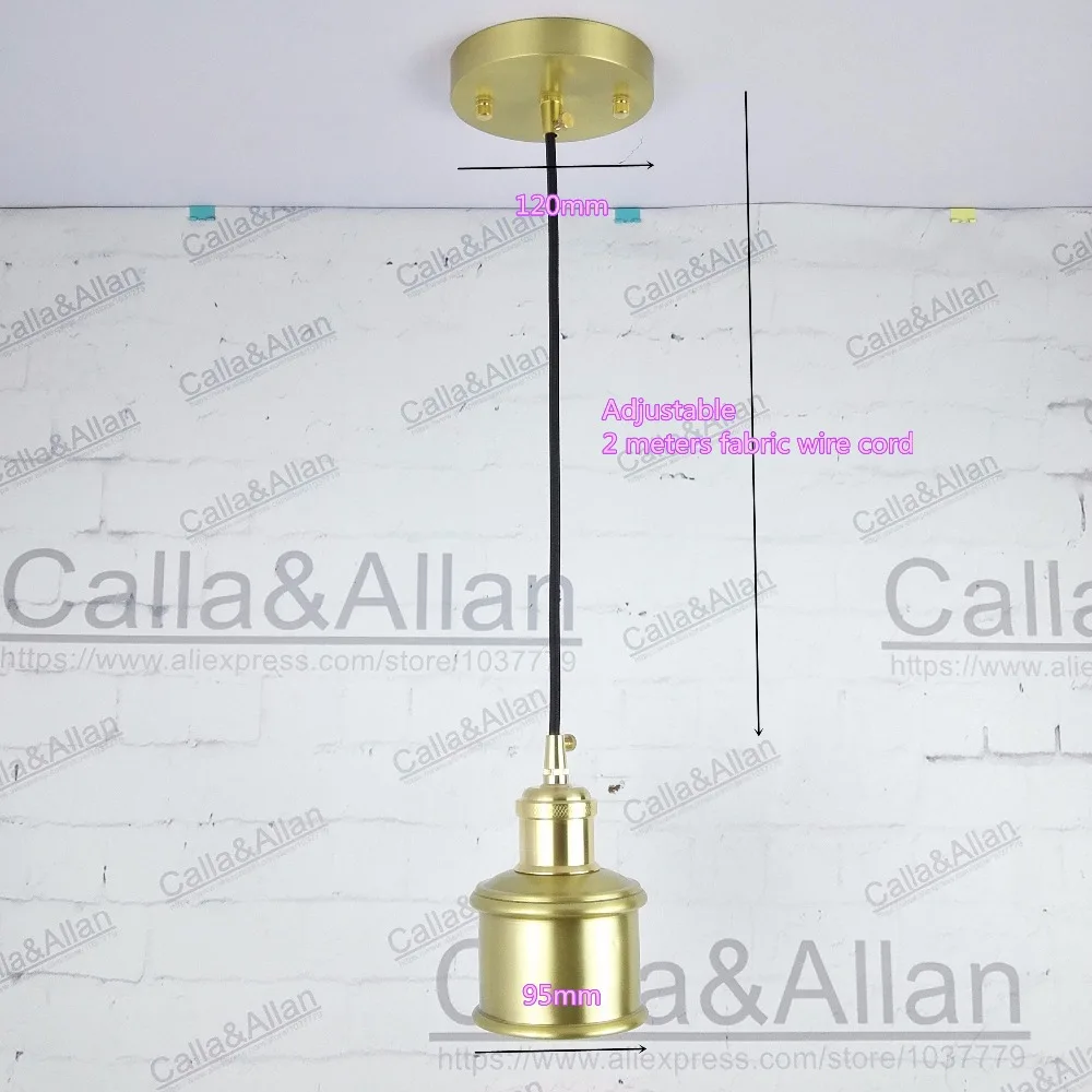 E27 латунная розетка с медным тканевый абажур Проводная Подвесная Лампа