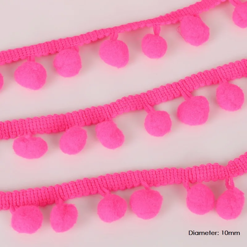 Fluorescent Pink 5 ярдов помпон отделка шар 10 мм Мини жемчужный помпон лента с бахромой швейная кружевная трикотажная ткань ручная работа, сделай сам, Ремесло АКСЕССУАРЫ - Цвет: Fluorescent Pink