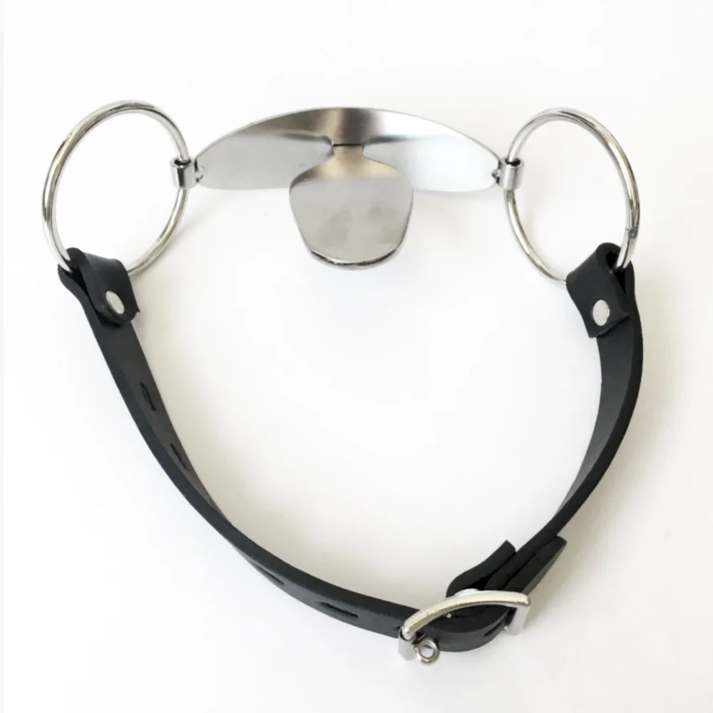 Кожа Фетиш связывание открытый рот кляп из нержавеющей стали БДСМ сдержанность