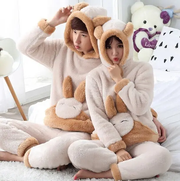 Зимняя теплая Пижама унисекс с длинными рукавами и милым кроликом | Женская