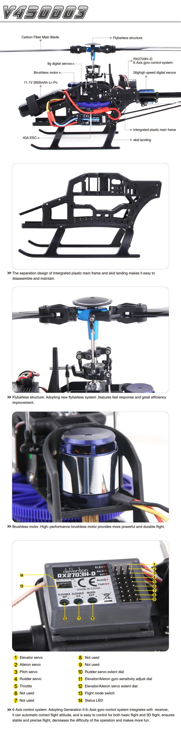 Walkera V450D03 Поколение II 6 оси гироскопа Flybarless RC вертолет(BNF без передатчика)(с батареей и зарядным устройством