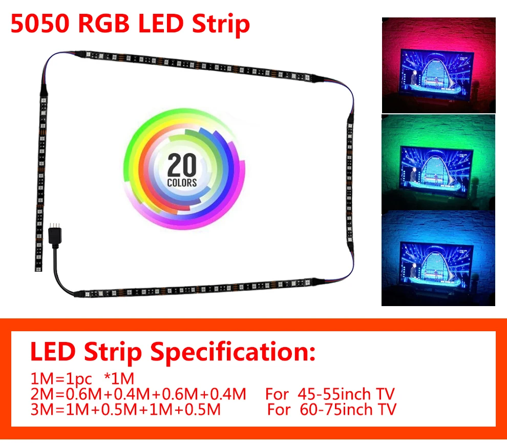 5 В USB Светодиодная лента 5050 RGB гибкий светодиодный светильник 50 см 1 м 2 м 3 м USB кабель питание RGB декоративная лампа лента для ТВ фоновый светильник ing