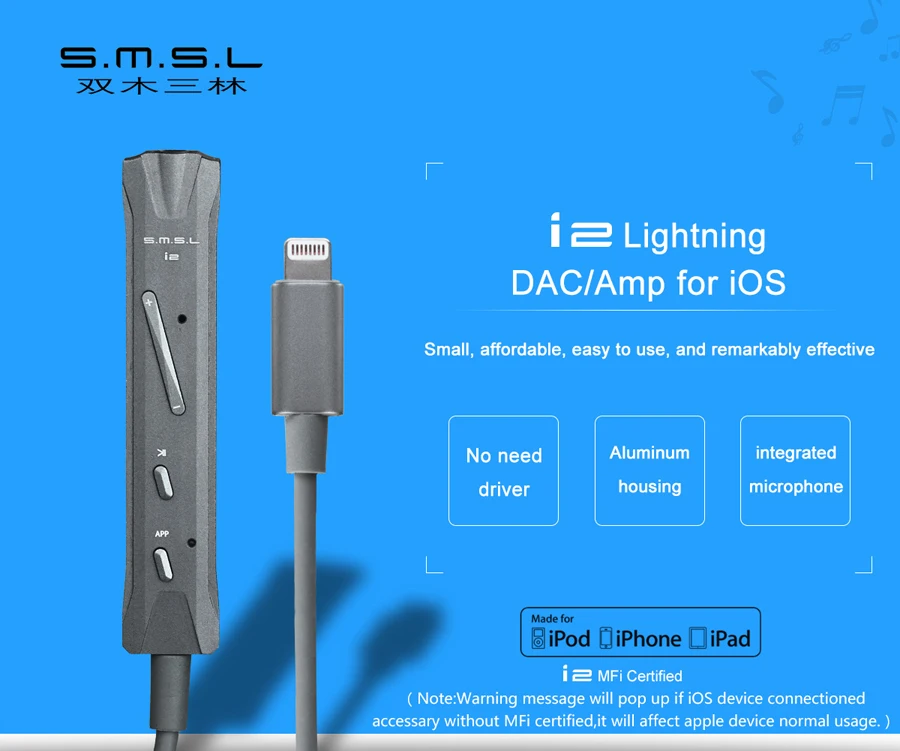 SMSL i2 Портативный Lightning декодер и Усилители домашние для IOS