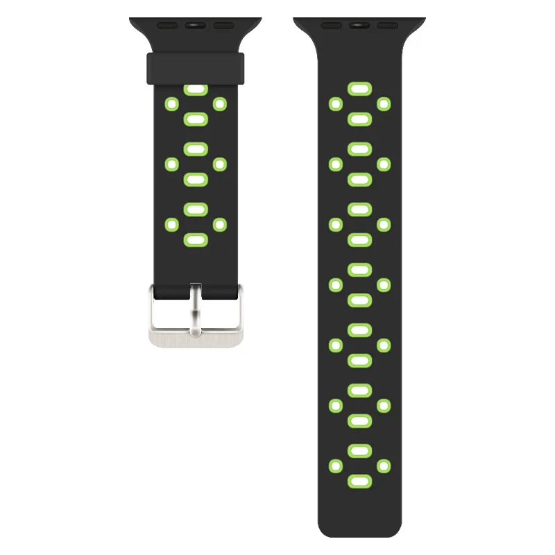black green Силиконовый ремешок для apple watch iwatch 3/2/1 42 мм/38 мм браслет наручный ремень ремешок для часов+ адаптер из нержавеющей стали аксессуары - Цвет ремешка: black green