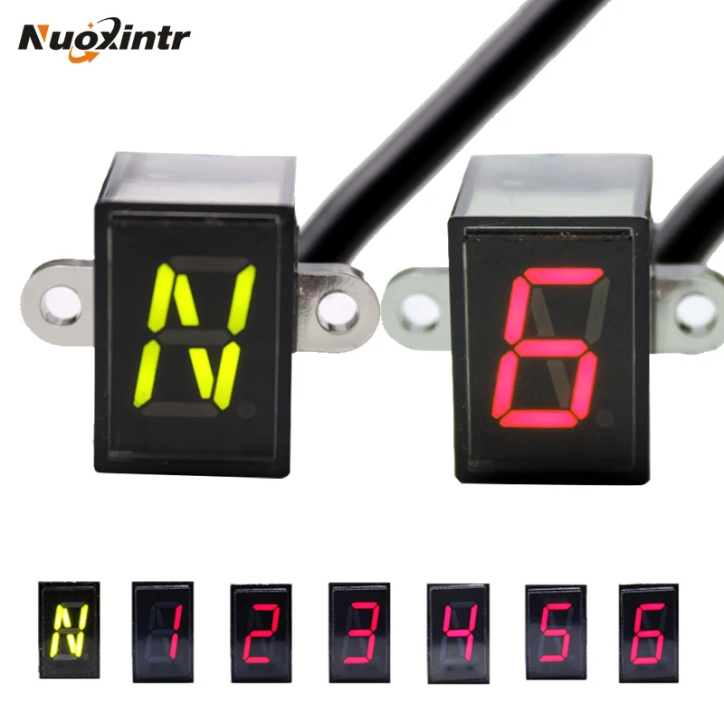 Nuoxintr, 6 скоростей, черный, универсальный, для мотоцикла, цифровой дисплей, светодиодный, для внедорожного мотоцикла, мото светильник, нейтральный, с индикатором передач, дисплей