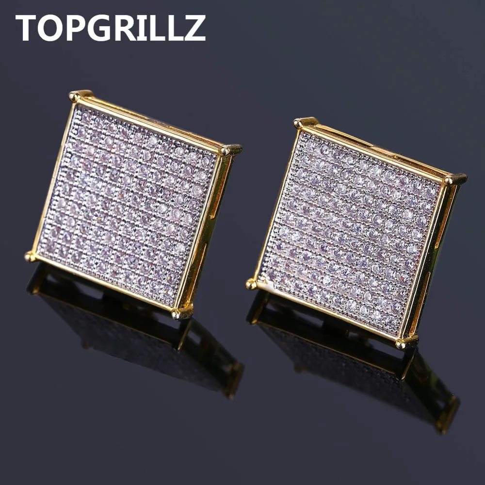 TOPGRILLZ хип хоп мужские ювелирные изделия серьги гвоздики золотого цвета со льдом