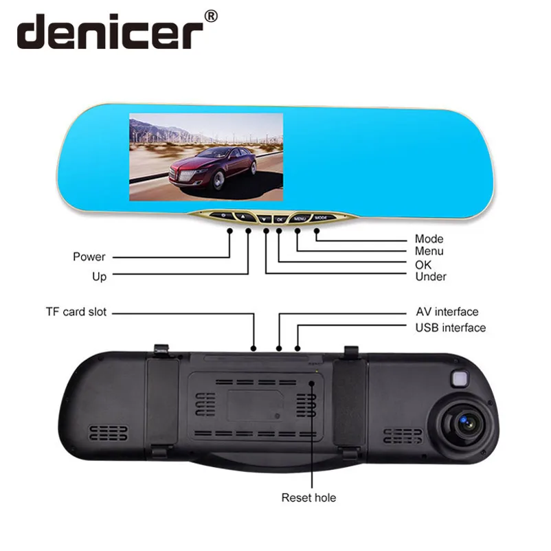 Denicer Dash Camera 5 0 ''автомобильное Cvr зеркало двойной объектив камера заднего вида